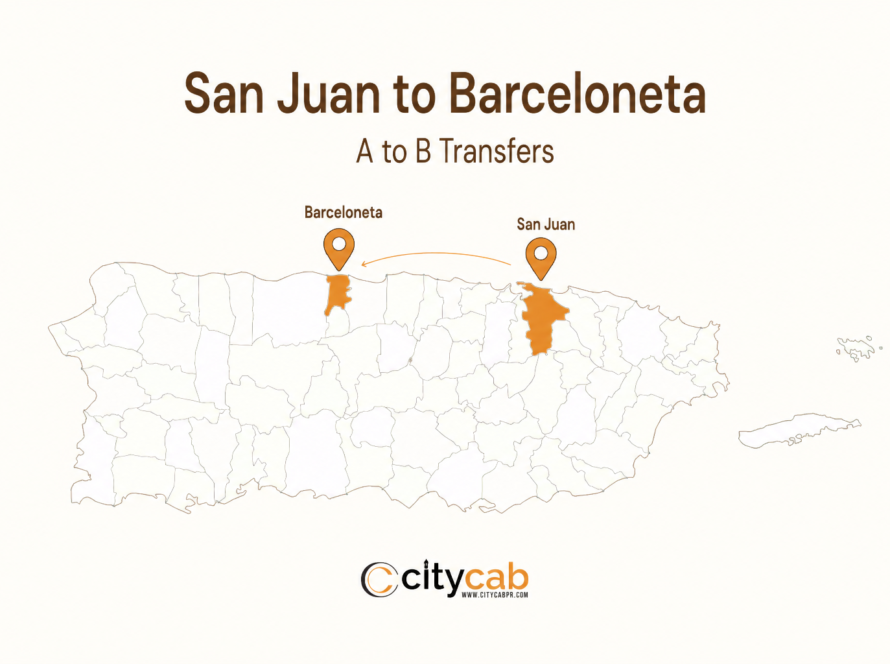 Comfortable taxi from San Juan to Barceloneta driving along the beautiful northern coast of Puerto Rico