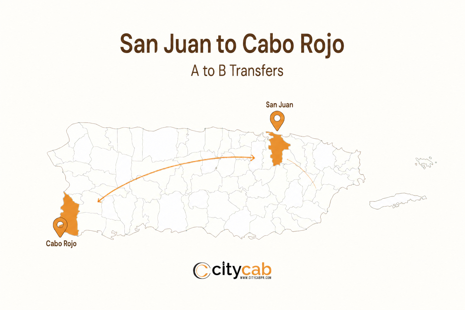 Comfortable taxi from San Juan to Cabo Rojo arriving safely at the beautiful west coast of Puerto Rico