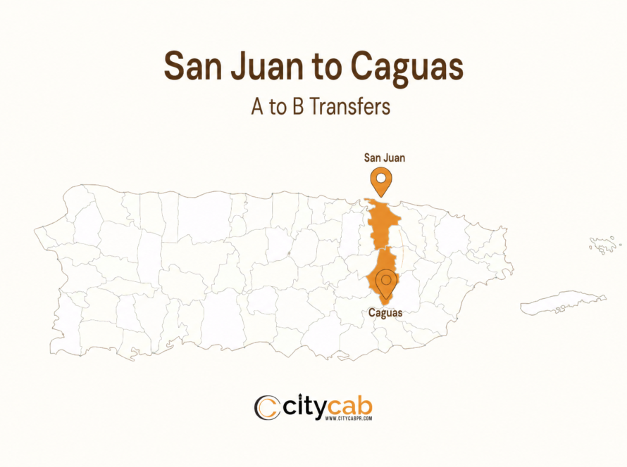 Comfortable taxi from San Juan to Caguas driving into the beautiful Ciudad Criolla of Puerto Rico