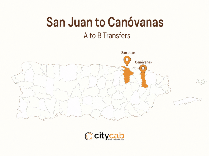 Comfortable taxi from San Juan to Canovanas arriving at a popular local destination