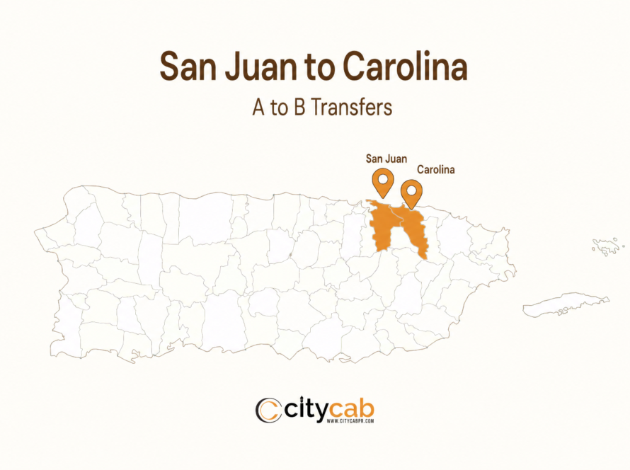 Comfortable taxi from San Juan to Carolina arriving at a beautiful hotel in Isla Verde