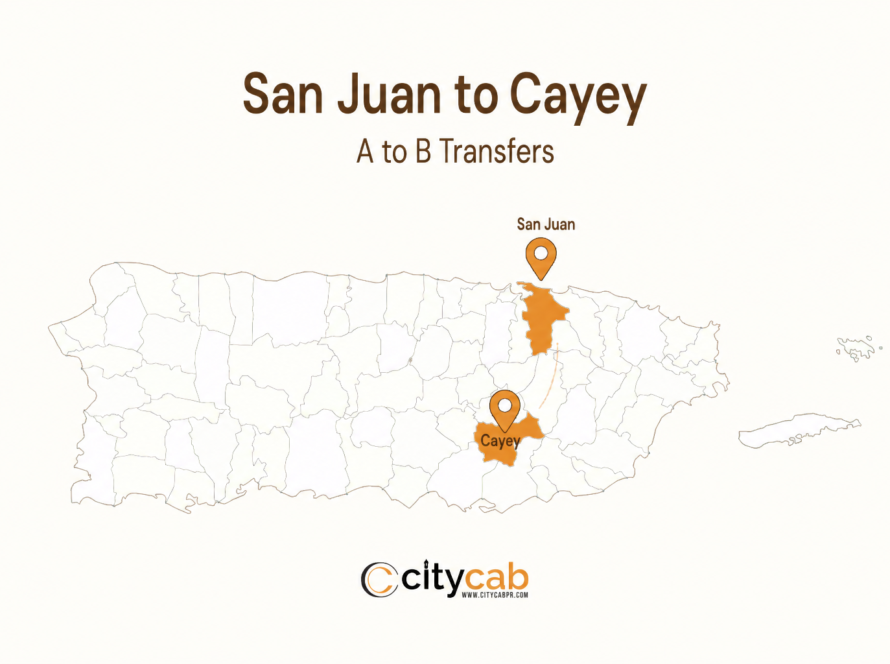 Comfortable taxi from San Juan to Cayey driving safely through the lush central mountains of Puerto Rico