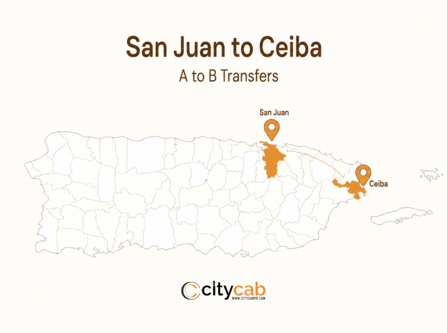 Comfortable taxi from San Juan to Ceiba arriving safely at the ferry terminal
