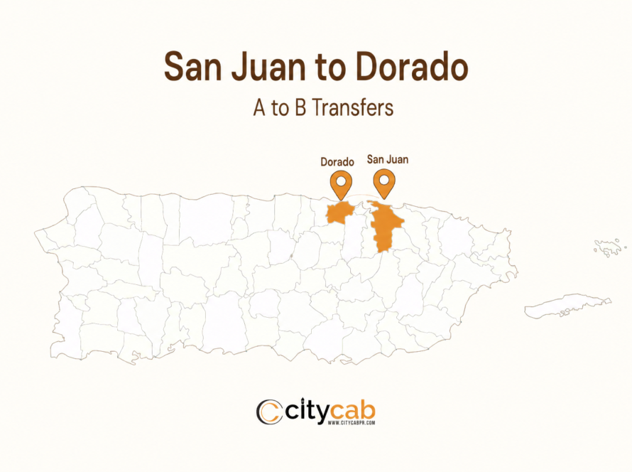 Comfortable taxi from San Juan to Dorado arriving safely at the beautiful northern coast of Puerto Rico
