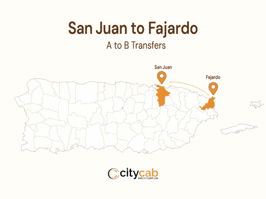 Comfortable taxi from San Juan to Fajardo arriving safely at the beautiful eastern coast of Puerto Rico