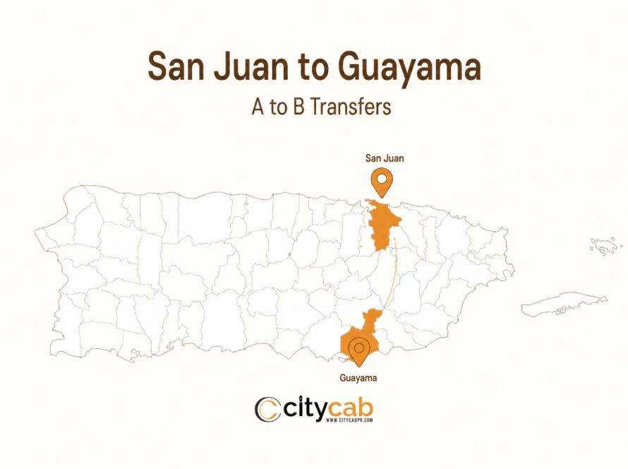 Comfortable taxi from San Juan to Guayama arriving safely in the historic Ciudad Bruja