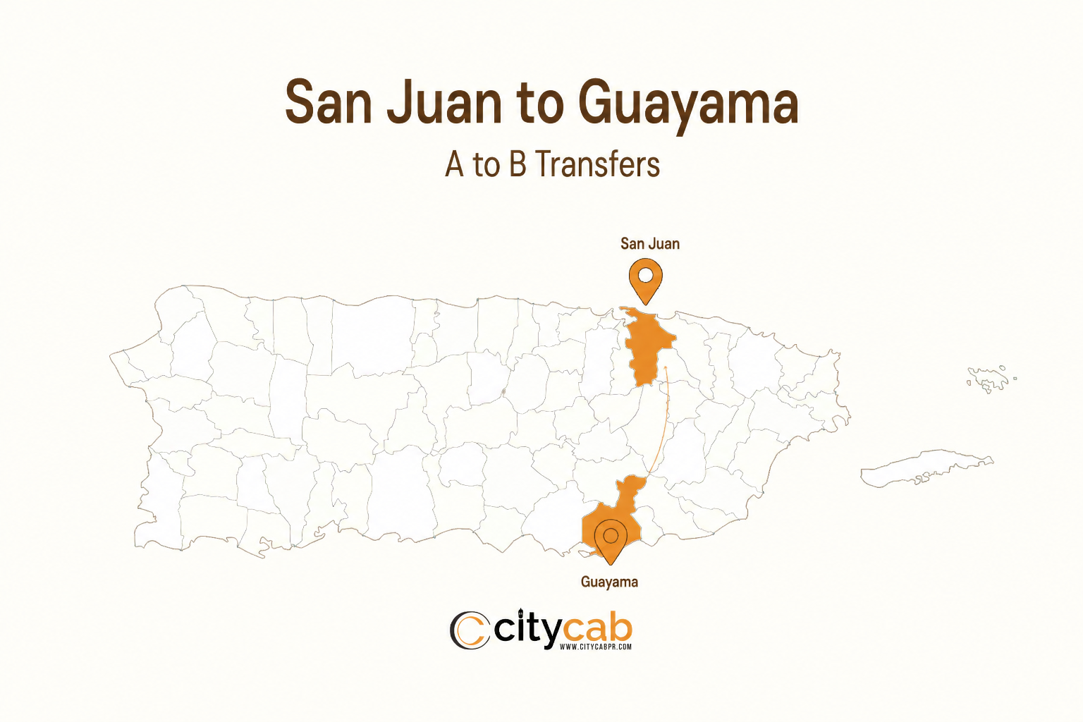 Comfortable taxi from San Juan to Guayama arriving safely in the historic Ciudad Bruja