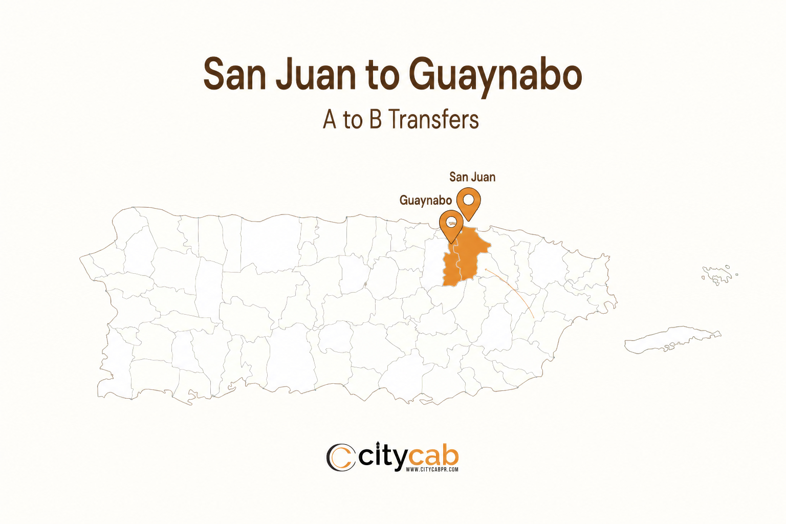 Comfortable taxi from San Juan to Guaynabo arriving safely in the upscale metro municipality