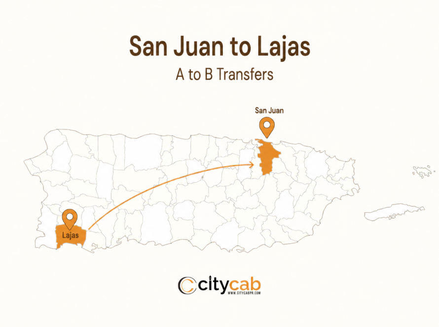 Comfortable taxi from San Juan to Lajas arriving safely at the beautiful southwestern coast of Puerto Rico