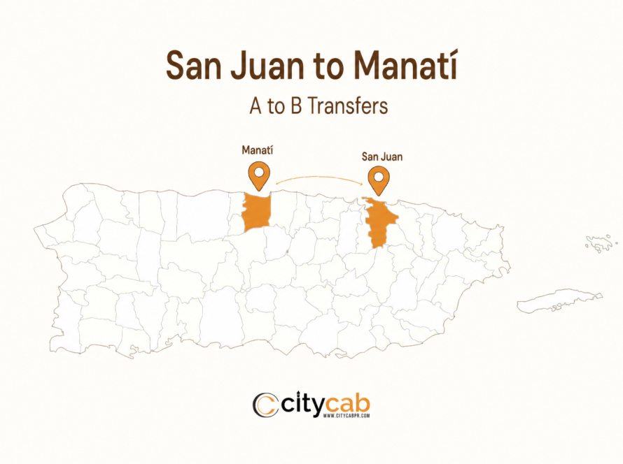 Comfortable taxi from San Juan to Manati arriving safely at the beautiful northern coast of Puerto Rico