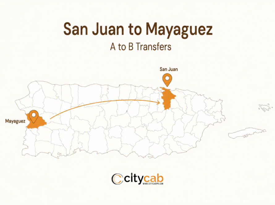 Comfortable taxi from San Juan to Mayaguez arriving safely at the beautiful west coast of Puerto Rico