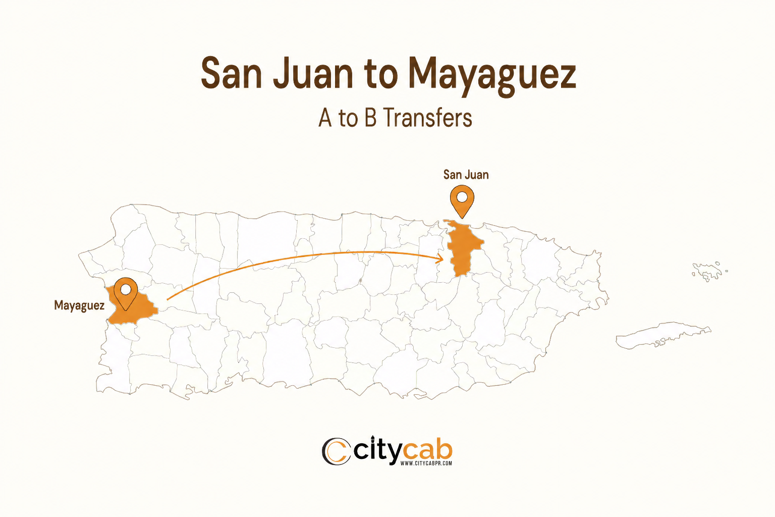 Comfortable taxi from San Juan to Mayaguez arriving safely at the beautiful west coast of Puerto Rico