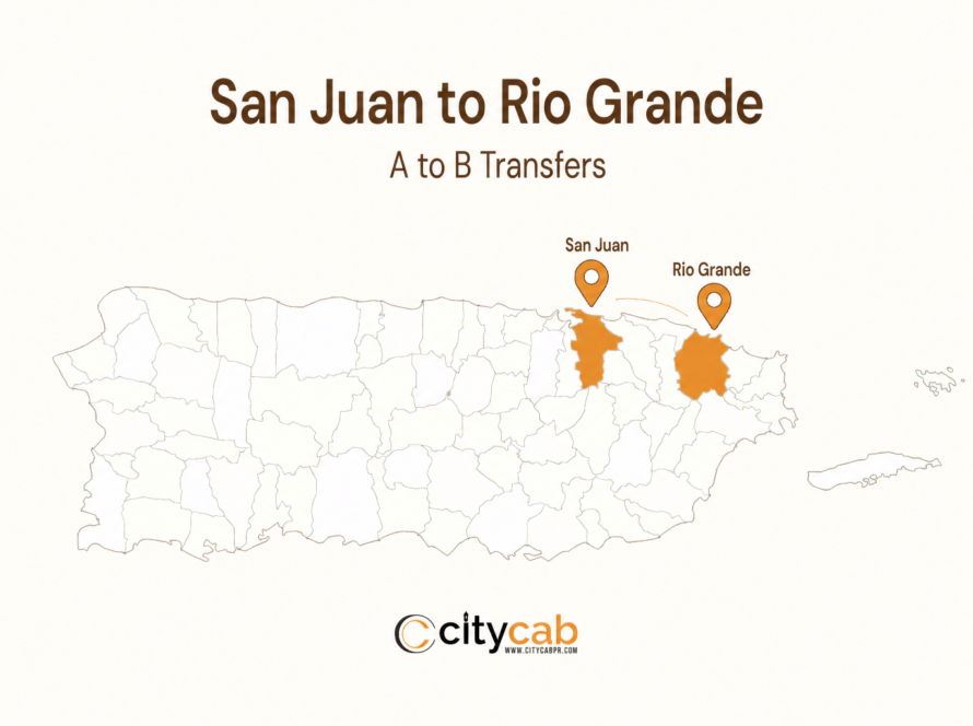Comfortable taxi from San Juan to Rio Grande arriving safely at the beautiful eastern coast of Puerto Rico