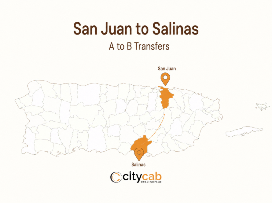 Comfortable taxi from San Juan to Salinas arriving safely at the beautiful southern coast of Puerto Rico