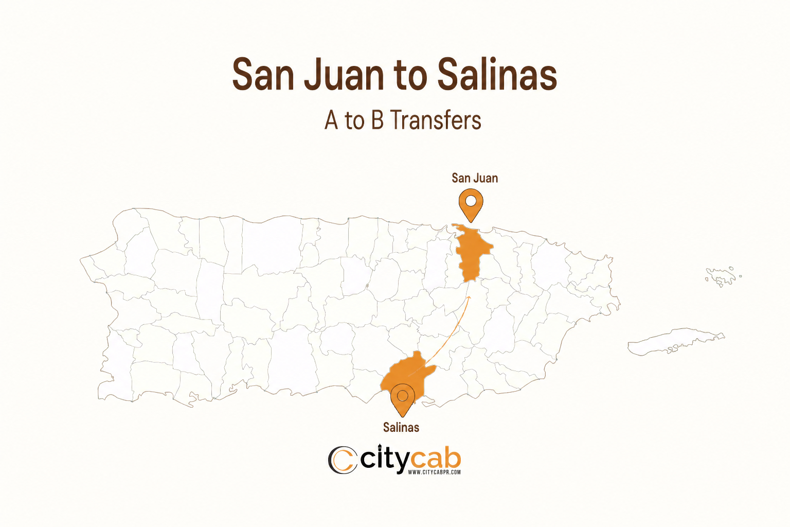 Comfortable taxi from San Juan to Salinas arriving safely at the beautiful southern coast of Puerto Rico