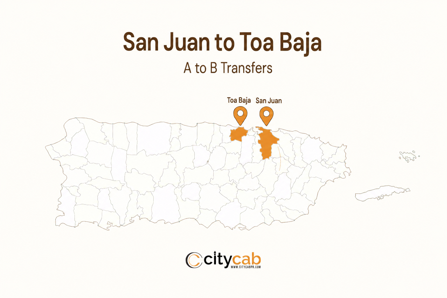 Comfortable taxi from San Juan to Toa Baja arriving safely in the northern coastal region of Puerto Rico
