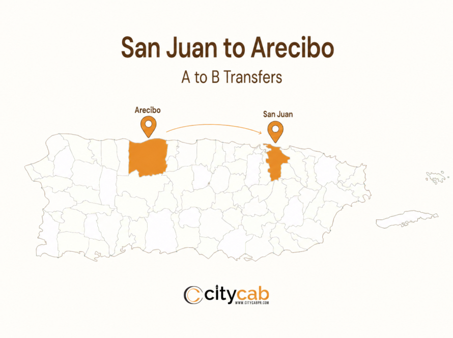 Comfortable taxi from San Juan to Arecibo parked along the scenic northern coast of Puerto Rico